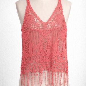 Say What? Pink Crochet Top with Fringe